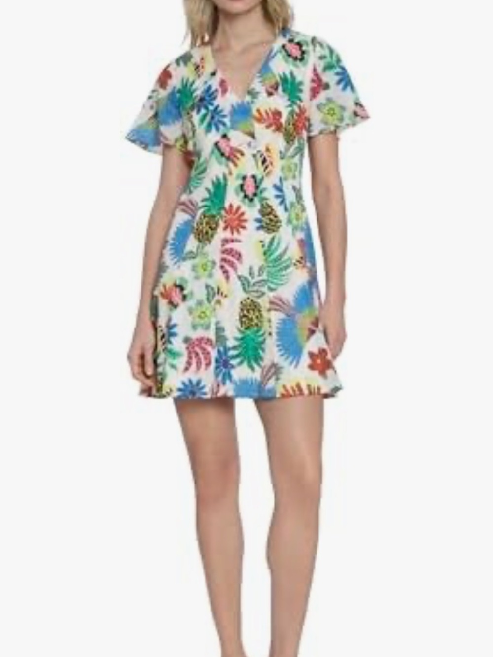 Donna Morgan Floral Print Mini V-Neck A-line dress Sz 14 EUC